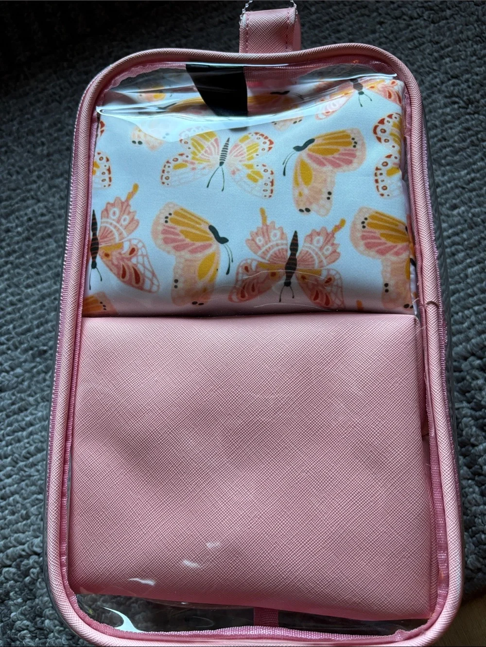 bebe Pink Butterfly Travel Cosmetic Bag Set
